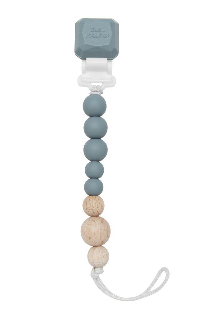 LouLou Lollipop Silicone & Wood Teether & Pacifier Clip - Colour Pop - Slate-Mountain Baby