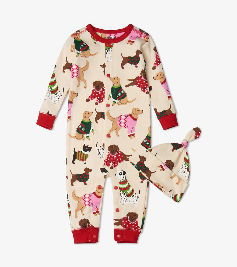 Little Blue House Baby Cotton Footed Coverall & Hat - Woofing Christmas-Mountain Baby