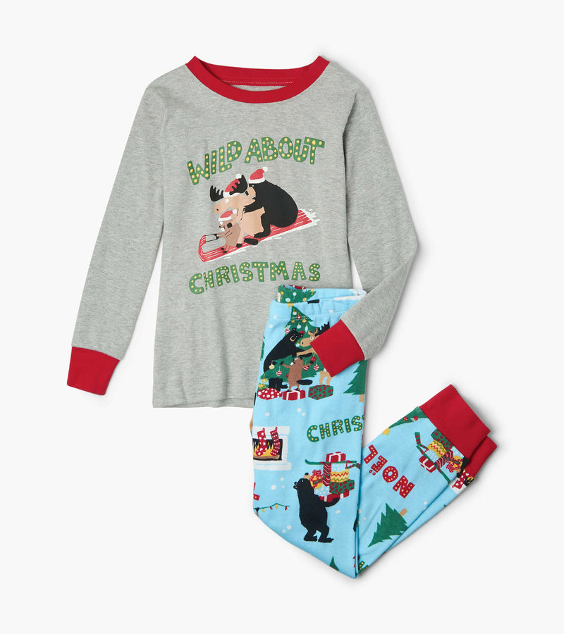 Little Blue House Cotton Pajama Set - Wild About Christmas Applique-Mountain Baby