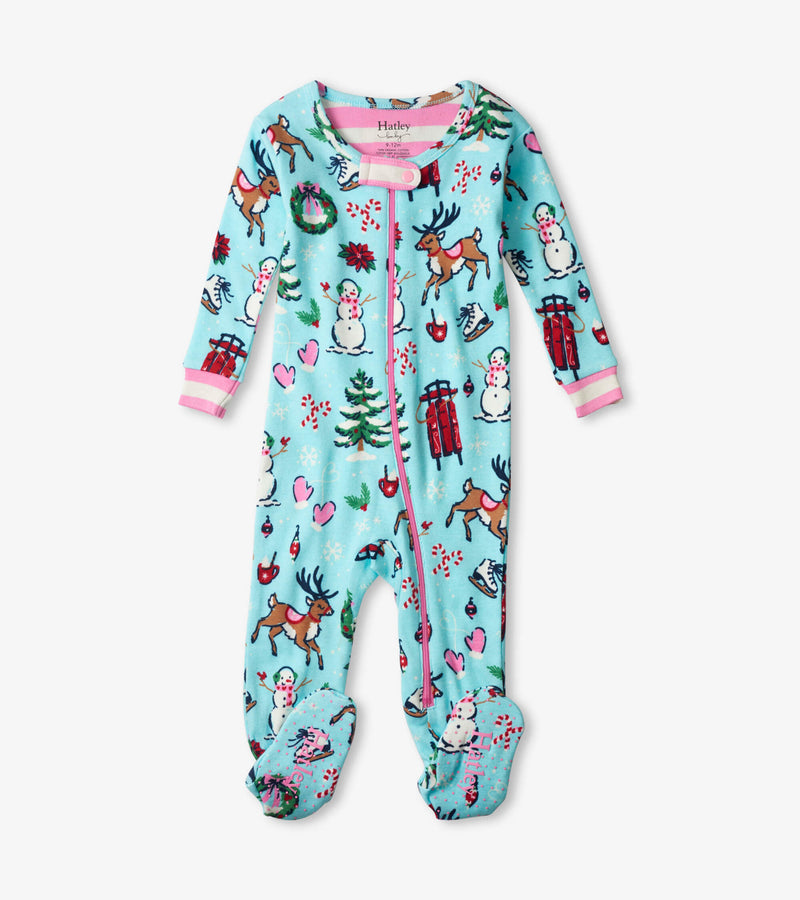 Hatley Baby Organic Cotton Footed Coverall - Cabin Christmas-Mountain Baby