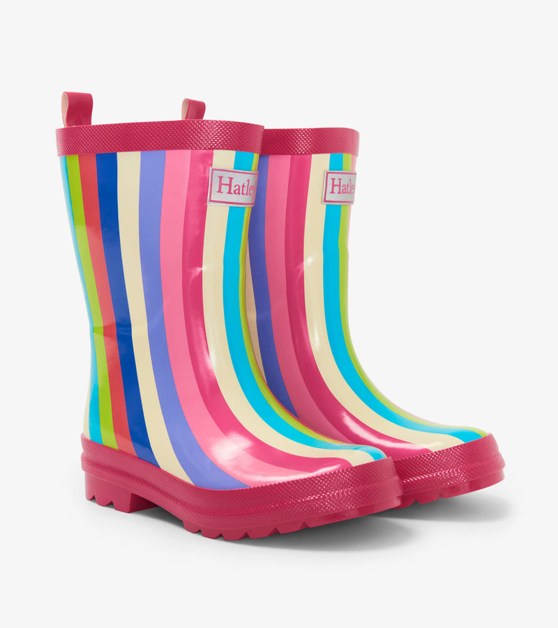 Hatley Rain Boots - Shiny Rainbow Stripes-Mountain Baby