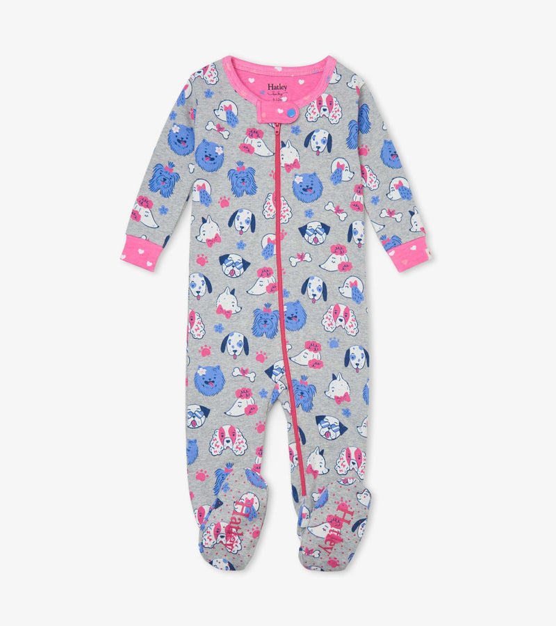 Hatley Baby Organic Cotton Footed Coverall - Playful Pups - Grey/Pink-Mountain Baby
