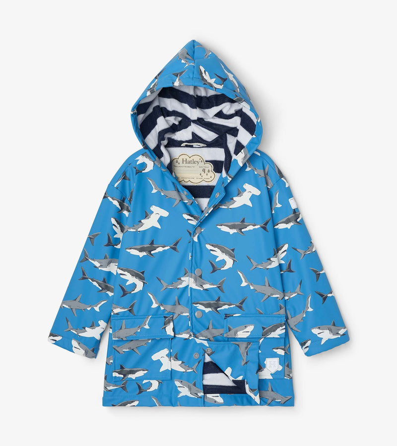 Hatley Splash Raincoat - Colour Changing - Deep Sea Sharks-Mountain Baby