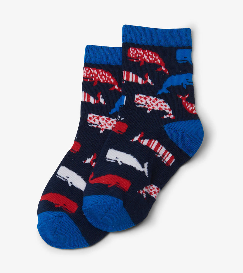 Little Blue House Kids Animal Sock - Nautical Whales Blue-Mountain Baby