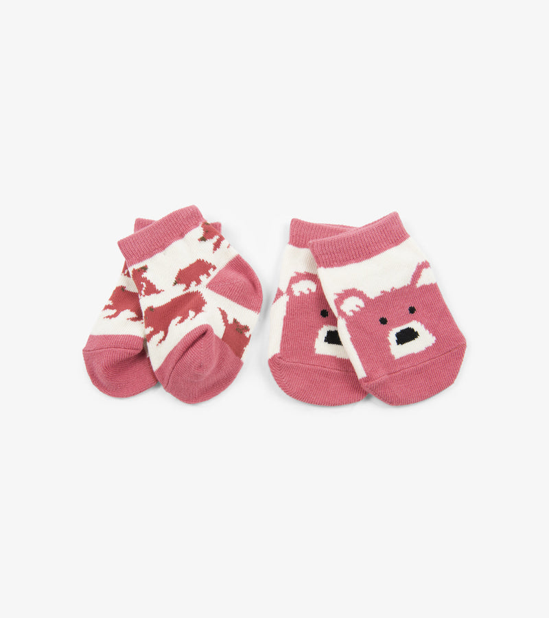 Little Blue House Baby Sock 2 Pack - Bears On Natural - Pink-Mountain Baby