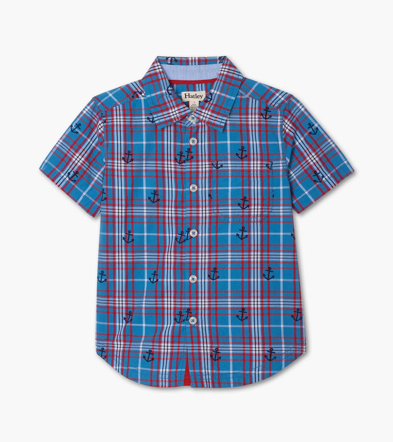 Hatley Button Down Shirt - Blue Plaid Short Sleeve-Mountain Baby