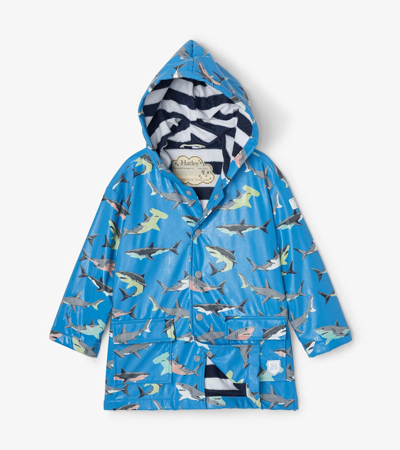 Hatley Splash Raincoat - Colour Changing - Deep Sea Sharks-Mountain Baby