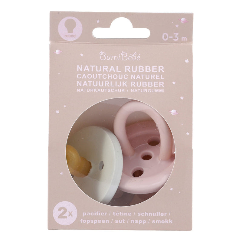 Hevea Soother Pacifier 2-Pack BumiBébé - Round - 0-3M - Rose & Sage-Mountain Baby