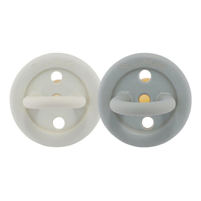 Hevea Soother Pacifier 2-Pack BumiBébé - Round - 3-36M - Dove Grey & Sage-Mountain Baby