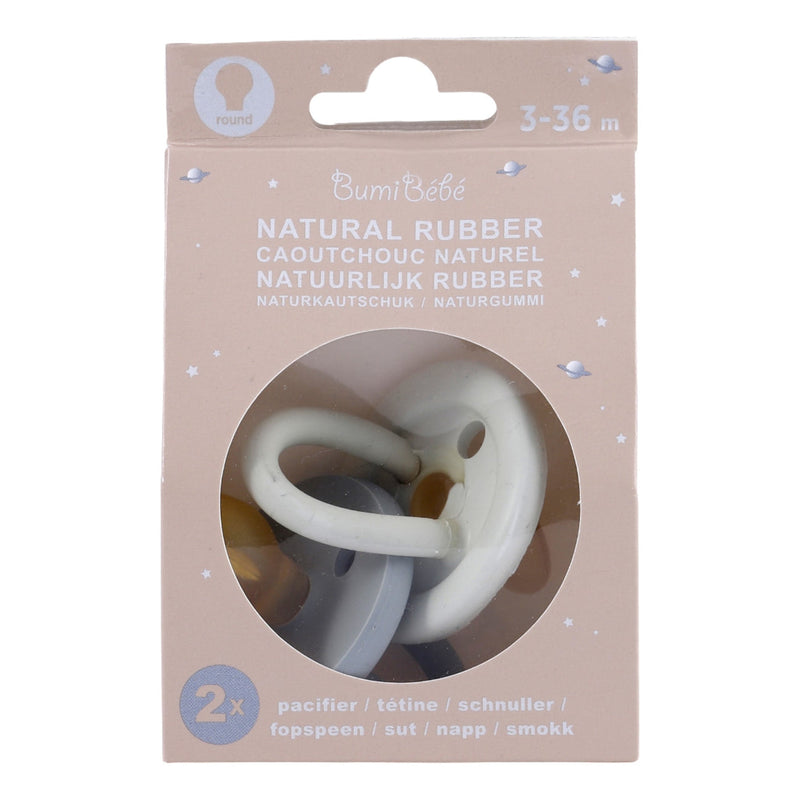 Hevea Soother Pacifier 2-Pack BumiBébé - Round - 3-36M - Dove Grey & Sage-Mountain Baby